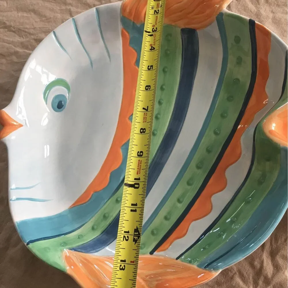 Coastal Hand Painted Ceramic  Fish Shaped  Serving Platter Dish